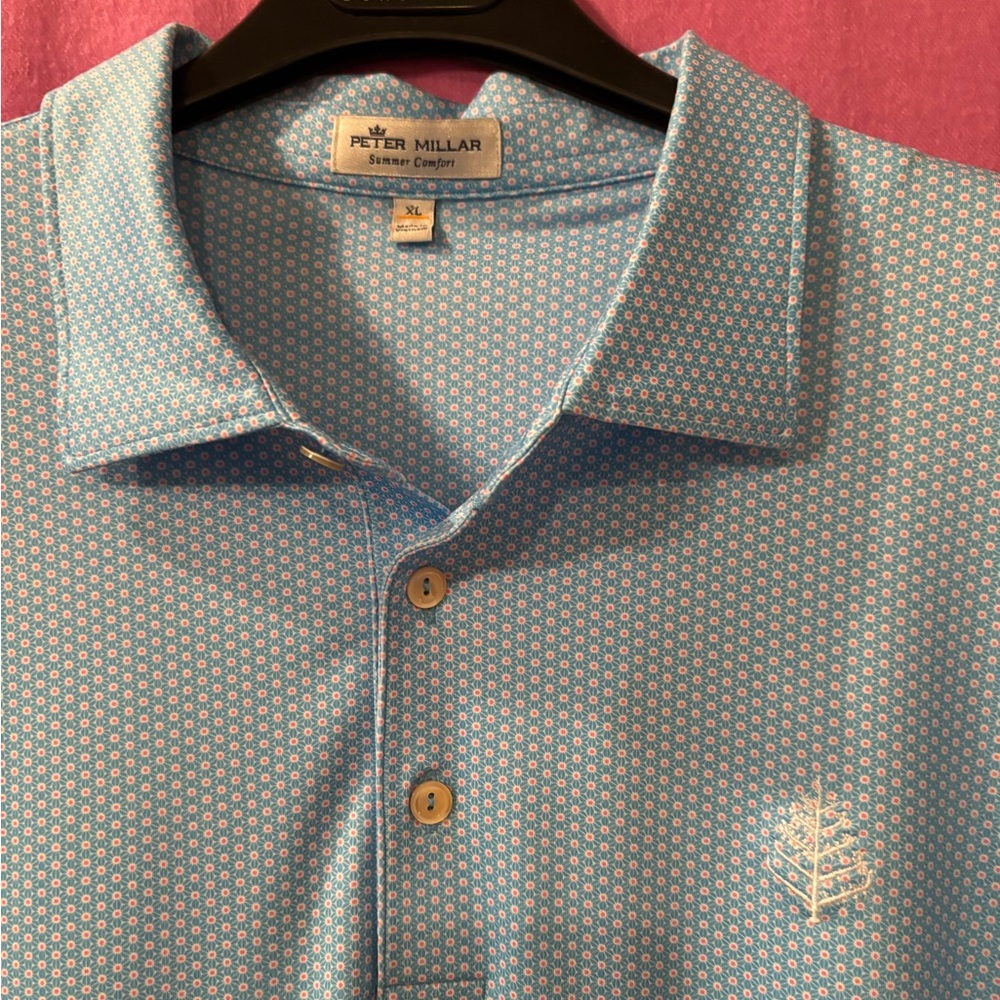 Peter Millar Light Blue Patterned Polo Shirt Size… - image 1